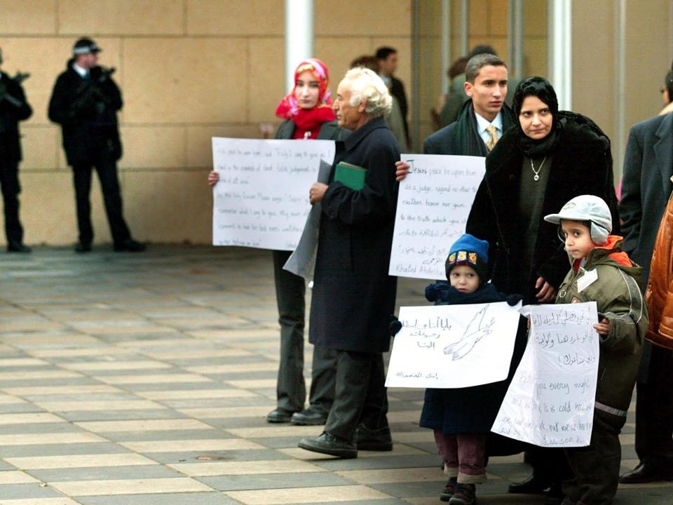 Family members of former Libyan secret agent Abdel Baset al-Megrahi demonstrate outside Camp Zeist for his release