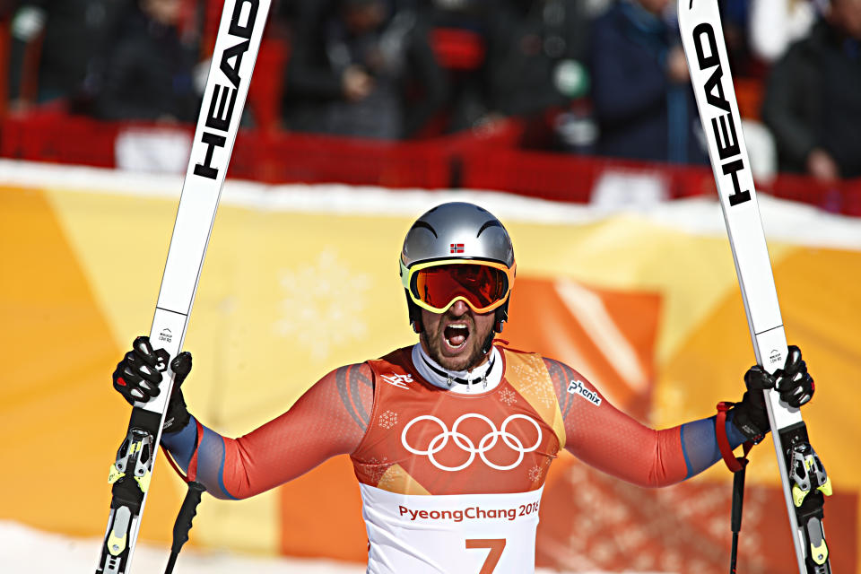 Aksel Svindal of Norway wins the gold medal during the Alpine Skiing Men’s Downhill