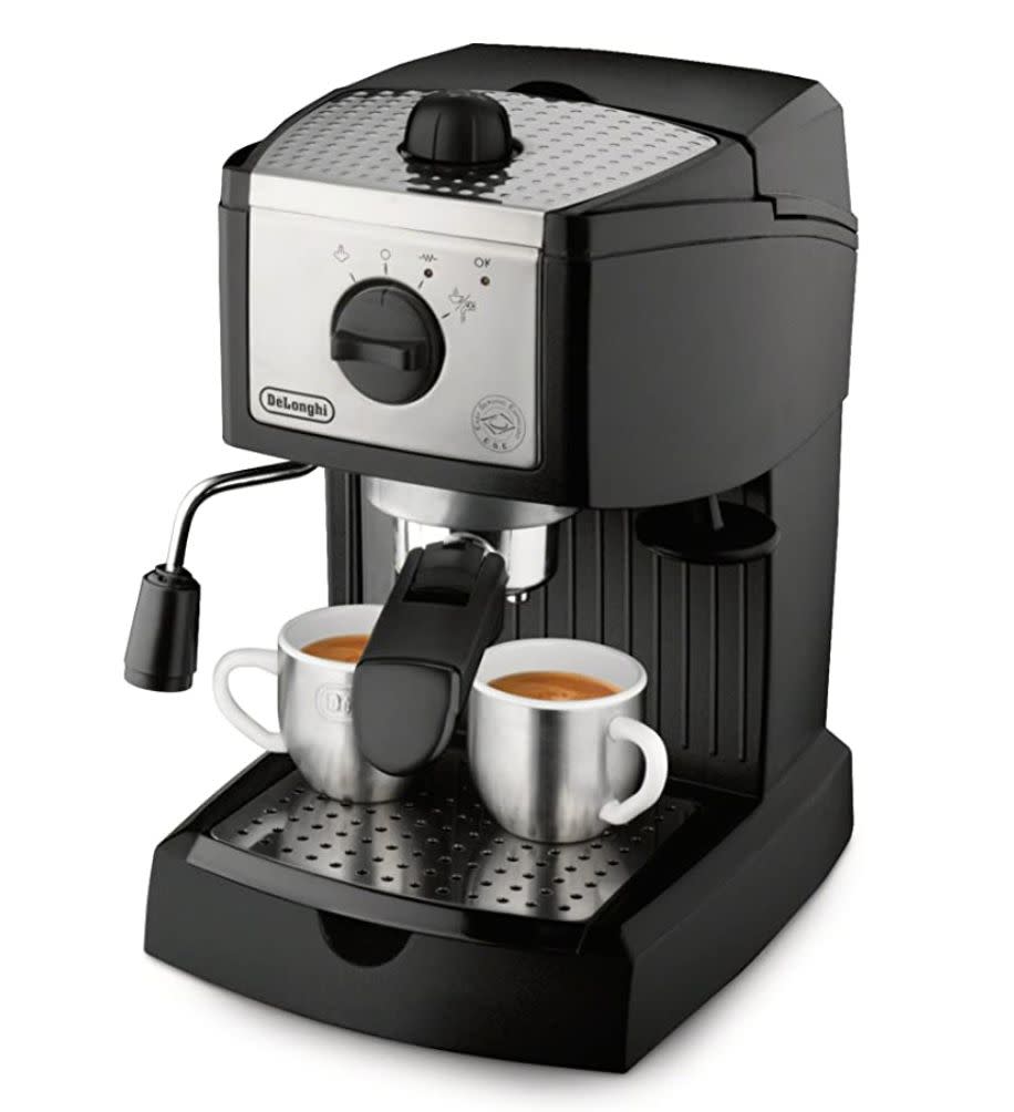 <a href="https://amzn.to/33AsWXF" target="_blank" rel="noopener noreferrer">This De'Longhi EC155 espresso machine</a> has a three-in-one filter holder for one to two espresso shots and a manual, swivel jet milk frother to craft cappuccinos and lattes.<br /><strong>Rating</strong>: 3.9-star<br /><strong>Reviews</strong>: more than 7,000<br /><br />Find it for <a href="https://amzn.to/33AsWXF" target="_blank" rel="noopener noreferrer">$100 on Amazon ﻿</a>or <a href="https://fave.co/3gv20MN" target="_blank" rel="noopener noreferrer">$100 at De'Longhi</a>.