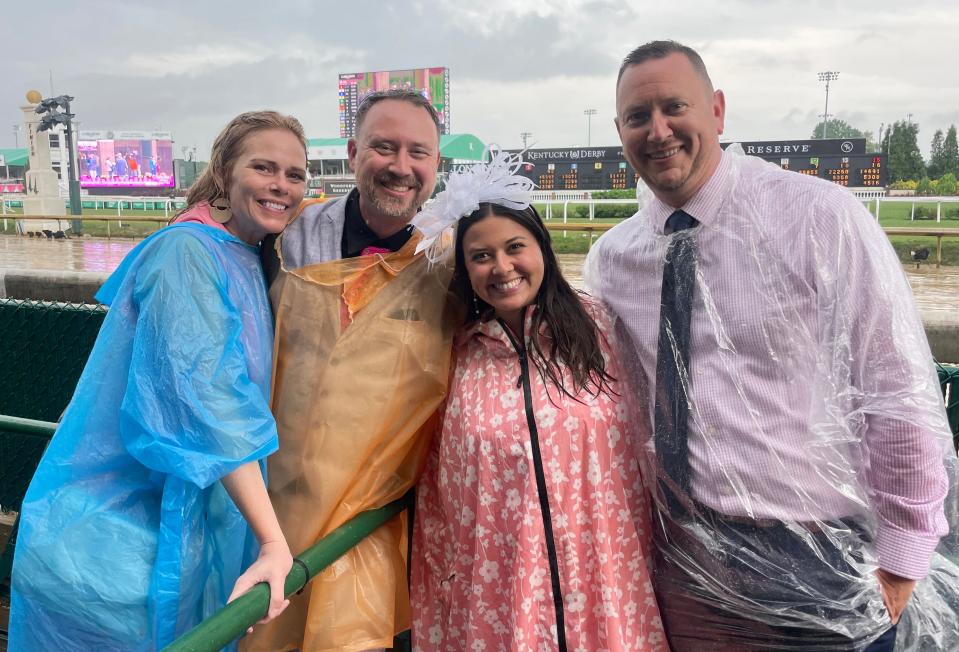 From left: Laura Troutt, Steve Berry, Kendall Wilson and Mike Berry enjoy Kentucky Oaks Day, May 3, 2024.
