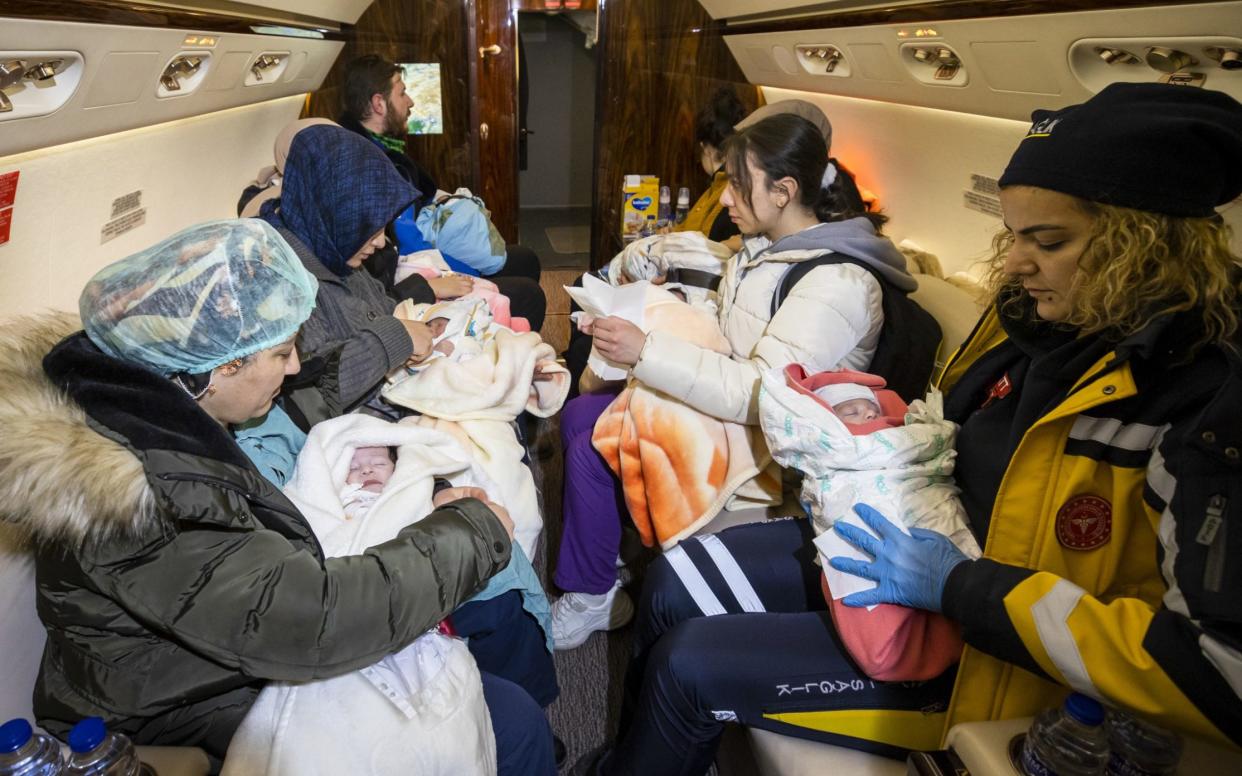 Babies rescued from the rubble of collapsed buildings in Kahramanmaras are being transferred to Ankara on the Turkish presidential plane - Anadolu Agency