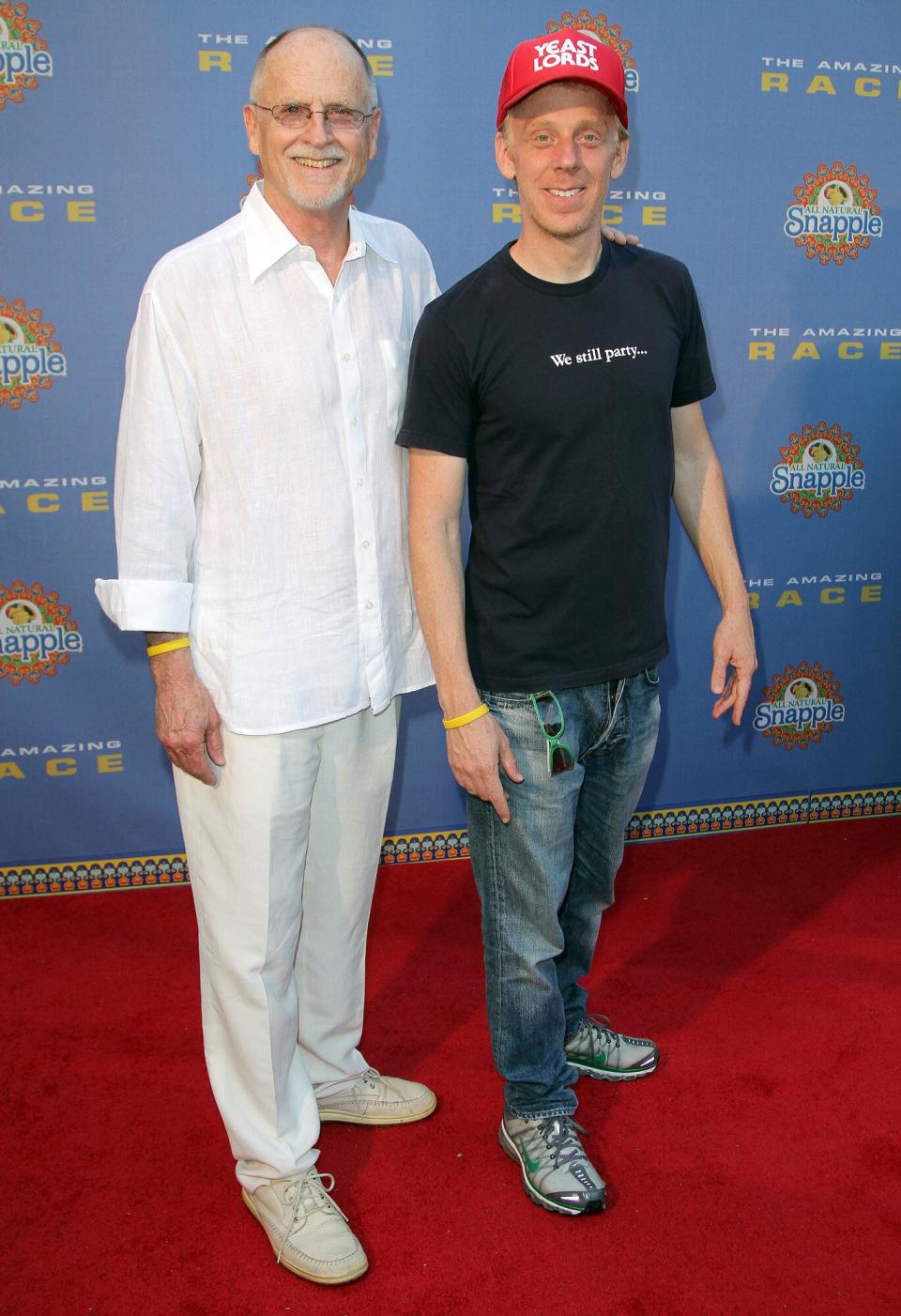 Mel White and Mike White arrive at The Amazing Race: 10 Year Anniversary Party at Loews Miami Beach on May 7, 2011 in Miami Beach, Florida.