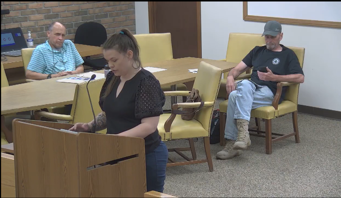 Clarissa Slater addresses Bucyrus City Council about concerns she has related to Kurt Fankhouser, council president, providing free internet service to city government.