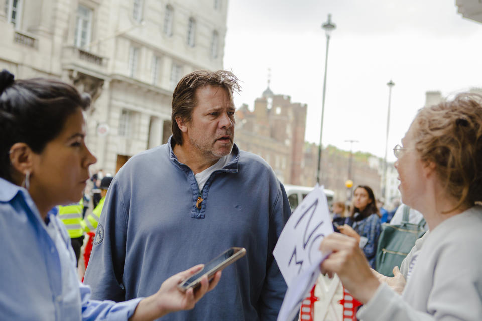 An anti-royalist protester (Amara Eno for NBC News)