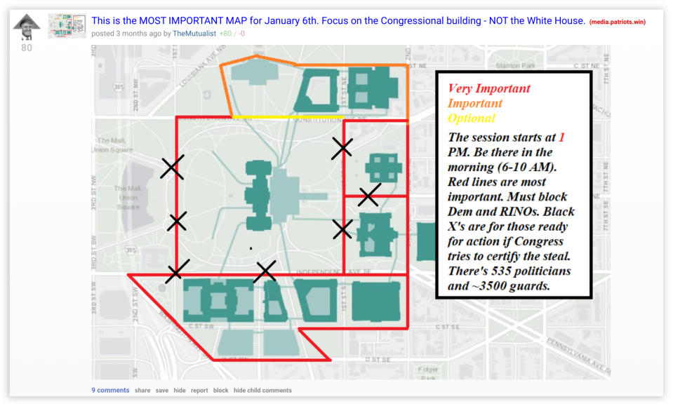 An anonymous post on TheDonald.win ahead of the Jan. 6 Capitol riot. (obtained by NBC News)