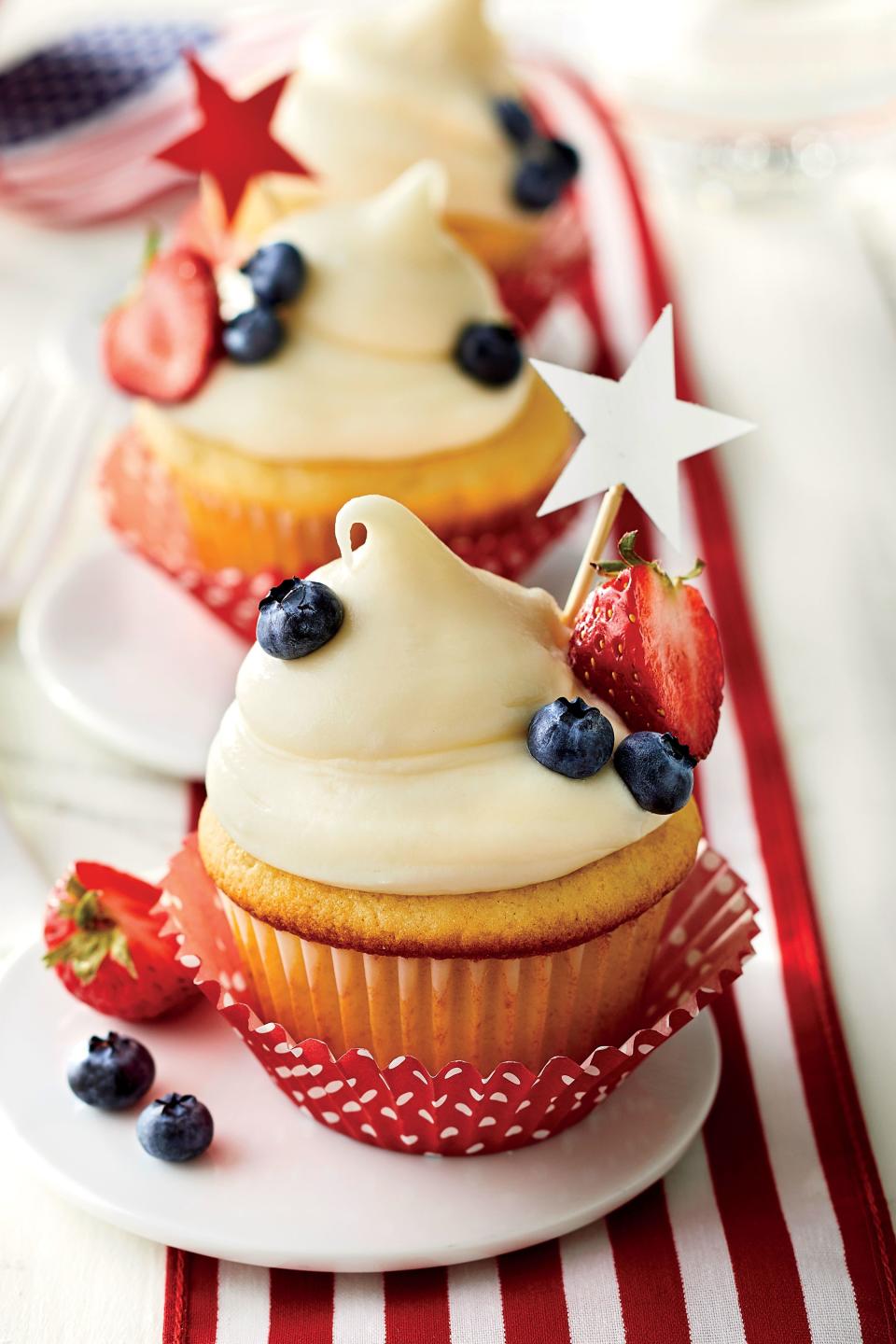 Red, White, and Blueberry-Filled Cupcakes