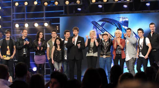 Cook (fifth from right) won hearts 10 years ago making it to the top six on the Australian Idol TV singing competition. Source: Casey Barnes/Facebook