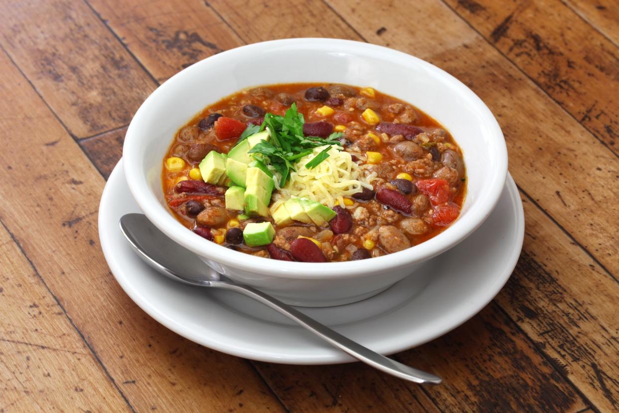 Taco soup is a american soup that anyone can make easily with octopus seasoning and canned beans, tomatoes and corn.