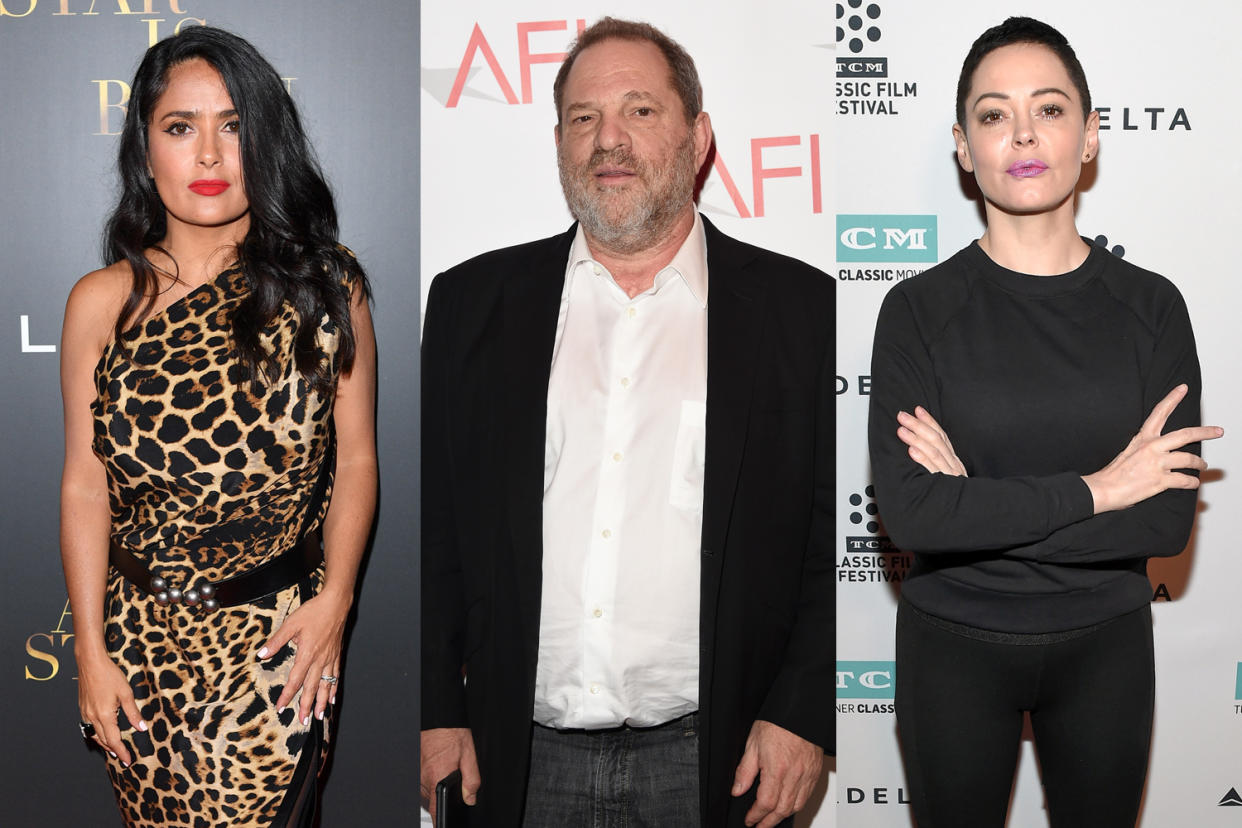 Salma Hayek, left, and Rose McGowan, right, are two of the women who've accused Harvey Weinstein of sexual misconduct. (Photo: Getty Images)