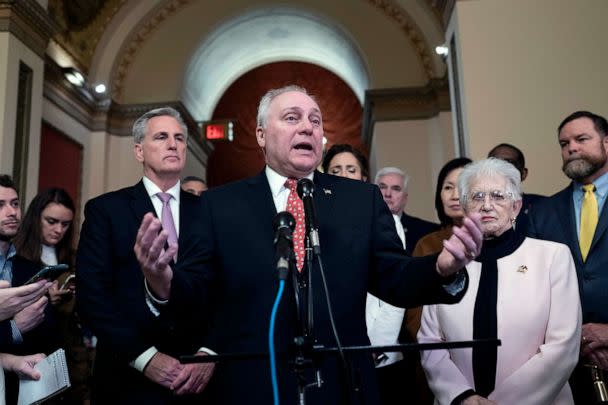 PHOTO: FILE - House Majority Leader Steve Scalise talks to reporters at the Capitol in Washington, March 24, 2023. (J. Scott Applewhite/AP, FILE)