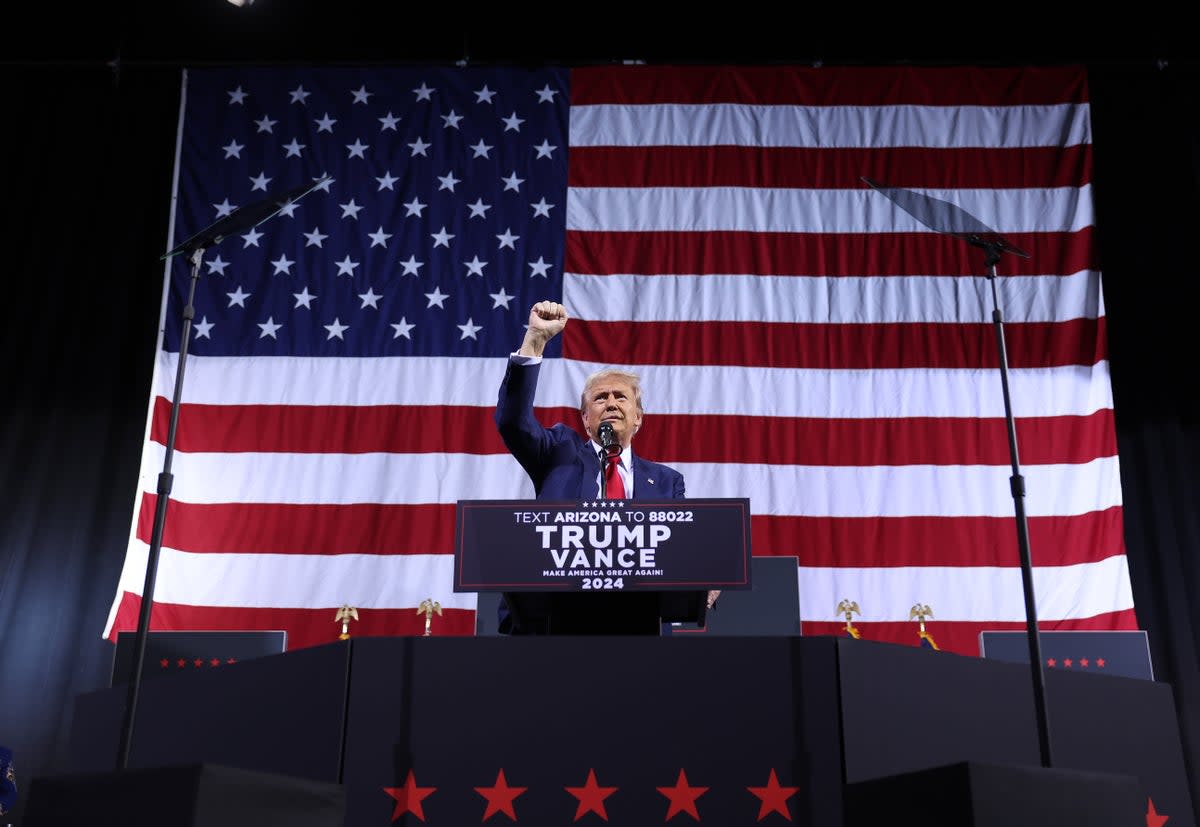 Trump delivered the wild remarks during a campaign event at in Tucson, Arizona, on Thursday (Getty Images)