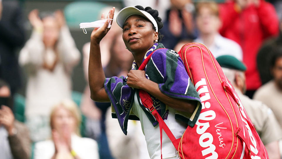 Venus Williams, pictured here waving as she leaves the court at Wimbledon.