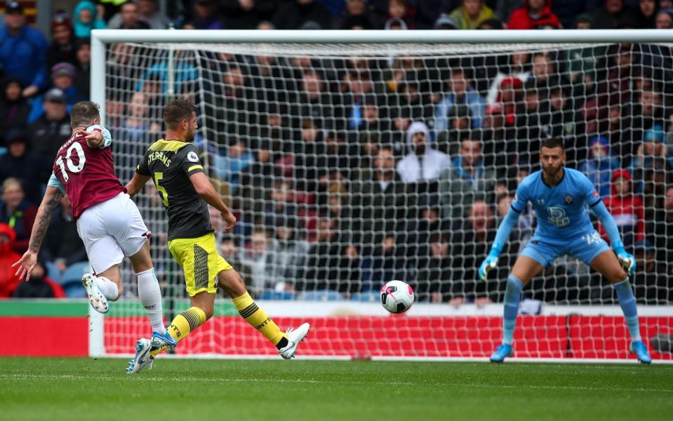 Ashley Barnes scores his and Burnley's second - Getty Images Europe