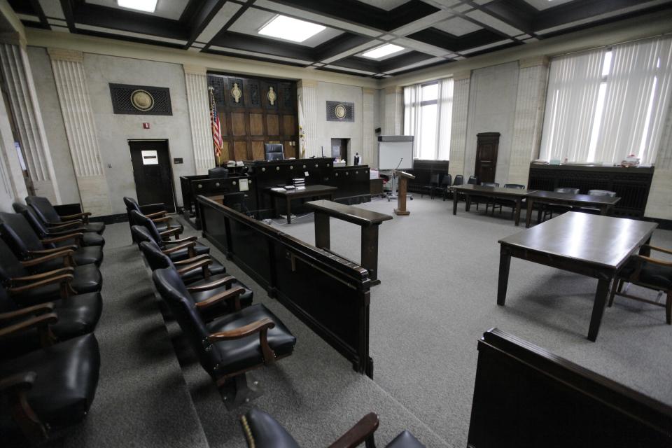 This photo shows the courtroom where William Balfour, the man accused of killing Jennifer Hudson's family will be tried, Monday, April 16, 2012, in Chicago. The Trial will begin next week in the Cook County Criminal Courts Building. The use of Twitter is creating tension between reporters and judges who fear tweeting could threaten a defendant's right to a fair trial and that issue has been highlighted by the Chicago court's decision to ban anyone from tweeting at Balfour's trial. (AP Photo/M. Spencer Green)