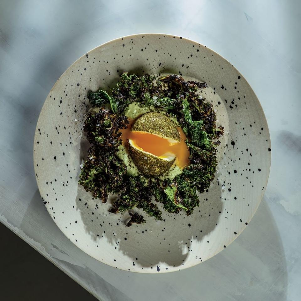 Day 10: Green Eggs with Whipped Goat Cheese and Grilled Kale