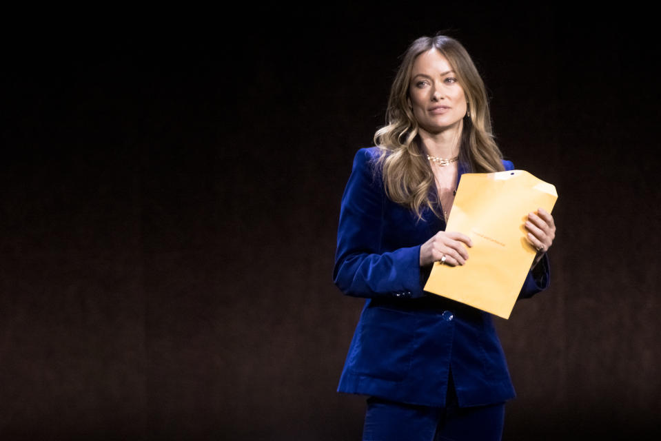LAS VEGAS, NEVADA - APRIL 26: Director and actress Olivia Wilde speaks onstage during the Warner Bros. Pictures 