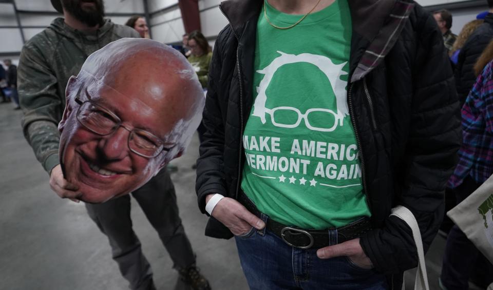 Supporters wait to hear Democratic presidential hopeful Senator Bernie Sanders at his 2020 Super Tuesday Rally at the Champlain Valley Expo in Essex Junction, Vermont March 3, 2020. (Photo by TIMOTHY A. CLARY / AFP) (Photo by TIMOTHY A. CLARY/AFP via Getty Images)