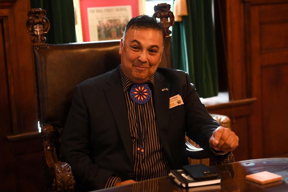 Tribal Secretary Dave Flute speaks to Argus Leader and South Dakota Searchlight reporters about the indigenous child welfare laws during an interview on Tuesday, Sept. 26, 2023 at the South Dakota State Capital in Pierre, South Dakota.