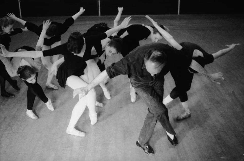 <div class="inline-image__title">2640397</div> <div class="inline-image__caption"><p>Russian born American choreographer and ballet dancer George Balanchine (1904 - 1983), co-founder and artistic director of the New York City Ballet, working on dance movements with a group of female dancers, 1962.</p></div> <div class="inline-image__credit">Ernst Haas/Hulton Archive/Getty</div>