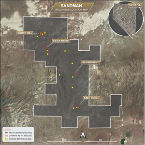 Gold Bull Resources 2021 drill hole collar locations with outlines of current Mineral Resource Estimate.