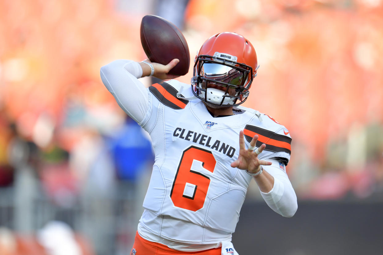 Baker Mayfield didn't need Odell Beckham Jr. to make a big first impression in Cleveland's preseason opener. (Getty)