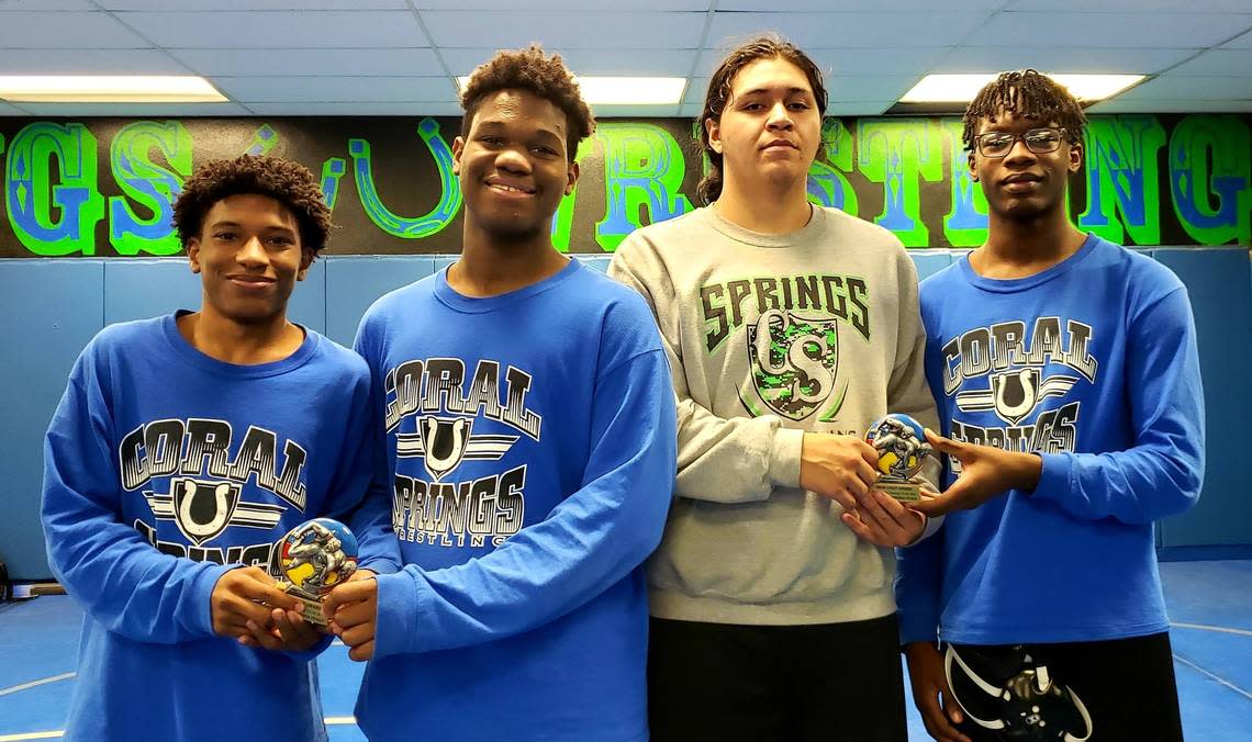 Coral Springs High School wrestlers.