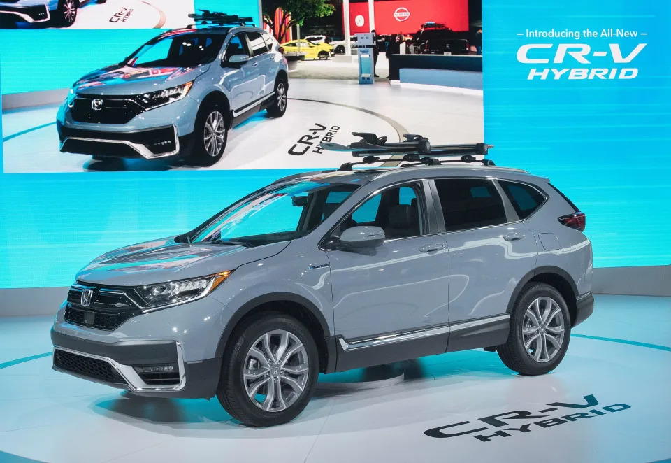 The 2020 Honda CR-V Hybrid that has been named the 2020 Green SUV of the Year, at the 2019 Los Angeles Auto Show in Los Angeles, California on November 21, 2019. (Photo by Mark RALSTON / AFP) (Photo by MARK RALSTON/AFP via Getty Images)