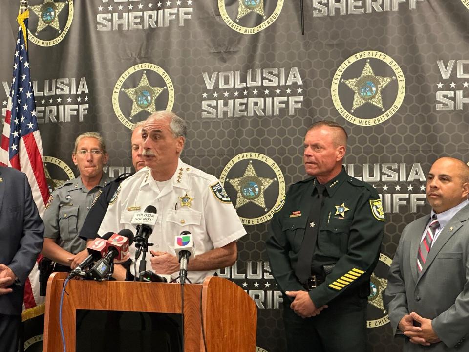 Volusia County Sheriff Mike Chitwood announced the arrets of more than 41 people in Volusia and Flagler Counties in connection with trafficking of fentanyl, heroin, cocaine and other drugs, Tuesday, June 13, 2023.