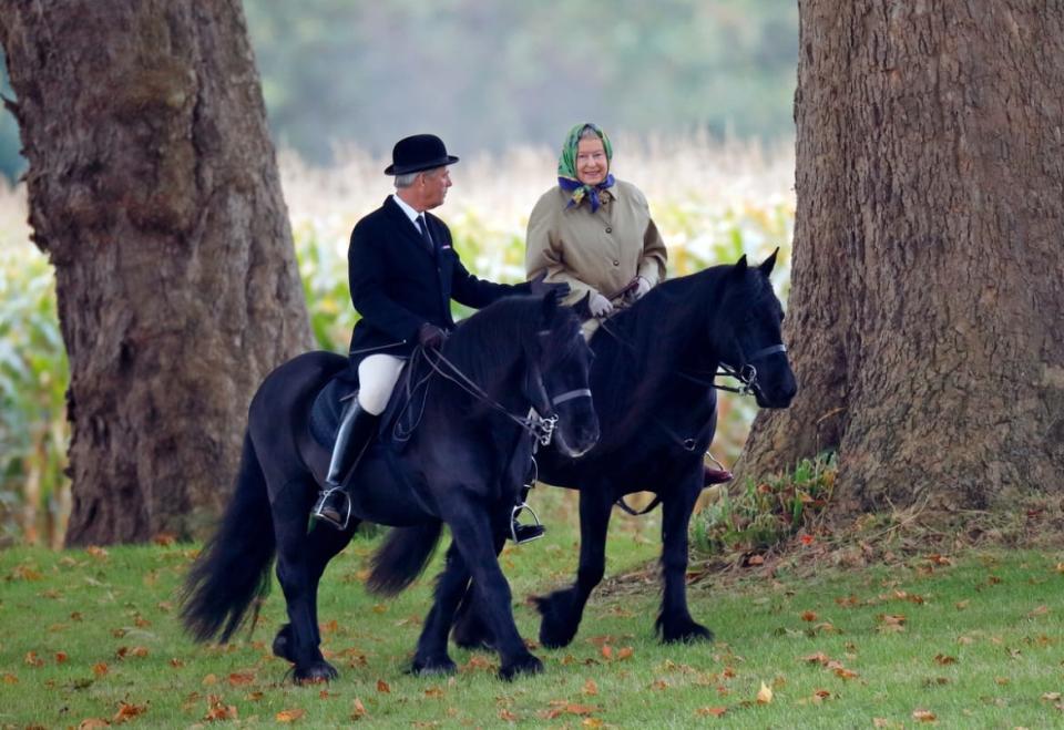 <div class="inline-image__caption"><p>Queen Elizabeth II, accompanied by her Stud Groom Terry Pendry, seen horse riding in the grounds of Windsor Castle on October 18, 2008 in Windsor, England.</p></div> <div class="inline-image__credit">Max Mumby/Indigo/Getty</div>