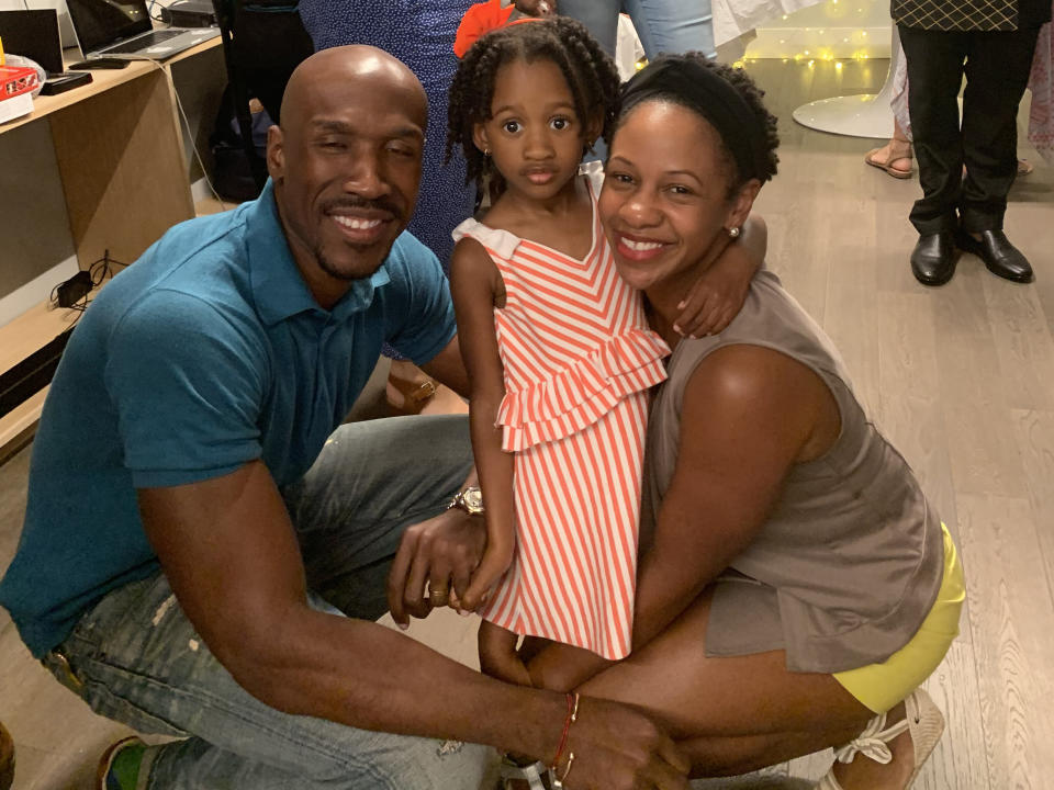 Ernest, Presley and Tamiesha Parris pose for a family photo at a small gathering in Queens, back when such gatherings were a normal part of life. Ernest and Tamiesha are both nurses in New York City. Presley just turned 4. (Photo: Courtesy of Tamiesha Parris)