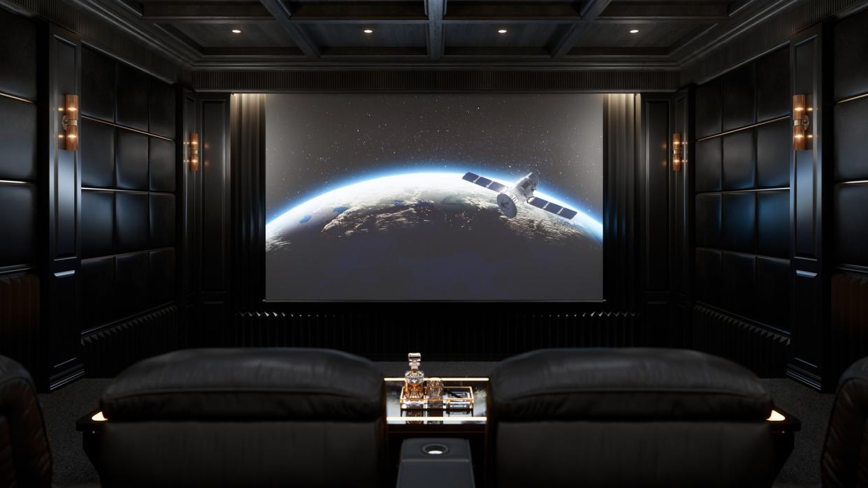  Movie screen with planet on it. 