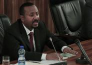 Ethiopia's Prime Minister Abiy Ahmed addresses the legislators on the current situation of the country inside the Parliament Buildings in Addis Ababa