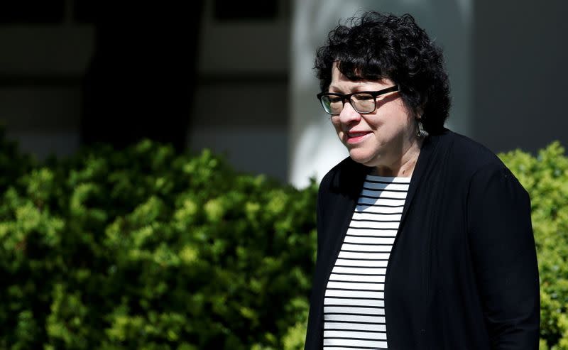 FILE PHOTO: Associate Supreme Court Justice Sonya Sotomayor arrives for the swearing in ceremony of Judge Neil Gorsuch as an Associate Supreme Court Justice in the Rose Garden of the White House in Washington