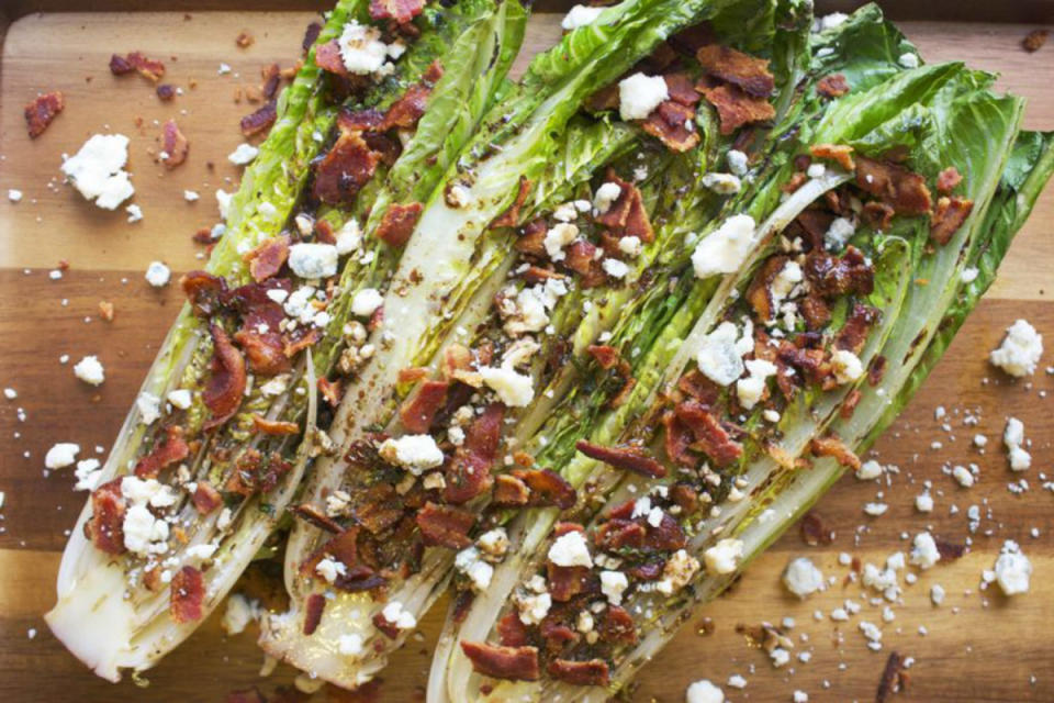 <p>The Garlic Diaries</p><p>For salad with extra flavor, take it to the grill. </p><p><strong>Recipe here: </strong><strong><a href="http://www.thegarlicdiaries.com/grilled-romaine-salad-with-bacon-and-blue-cheese/" rel="nofollow noopener" target="_blank" data-ylk="slk:Grilled Romaine Salad with Bacon & Blue Cheese;elm:context_link;itc:0;sec:content-canvas" class="link ">Grilled Romaine Salad with Bacon & Blue Cheese</a></strong></p>
