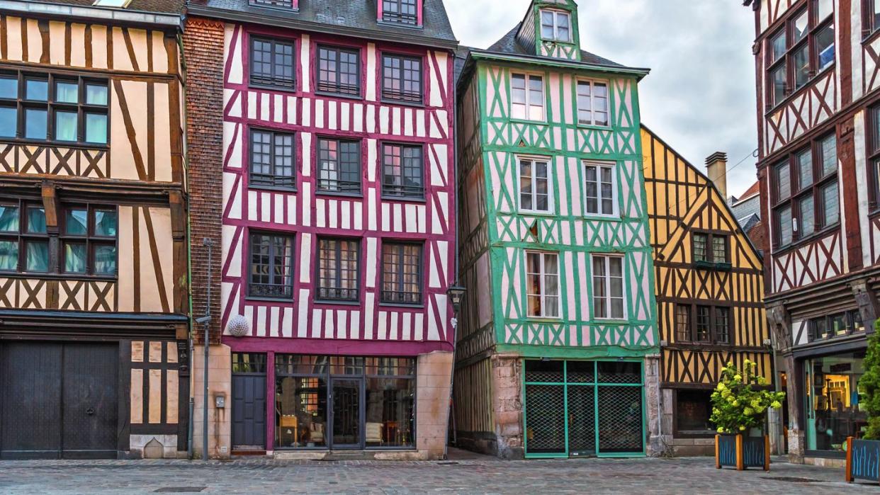 typical houses in old town of rouen, normandy, france