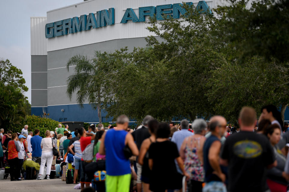 <p>Residents line up outside for shelter in the Germain Arena in preparation for Hurricane Irma in Estero, Fla., Sept. 9, 2017. (Photo: Bryan Woolston/Reuters) </p>