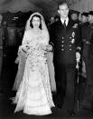 <p>According to <a href="https://britishheritage.com/queen-wedding-dress-wwii-ration-coupons" rel="nofollow noopener" target="_blank" data-ylk="slk:British Heritage;elm:context_link;itc:0;sec:content-canvas" class="link ">British Heritage</a>, the Queen purchased the material for her wedding dress using ration coupons and had to return donations from women around the UK.</p>