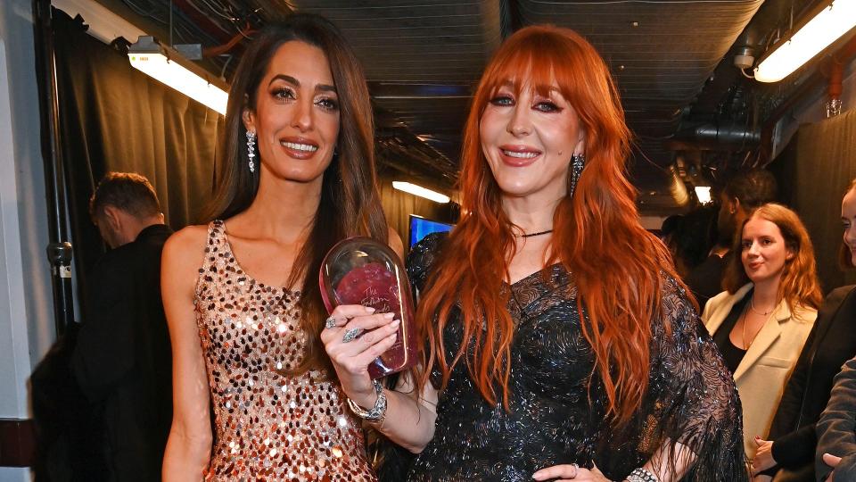 Amal Clooney and Charlotte Tilbury backstage at the Fashion Awards 