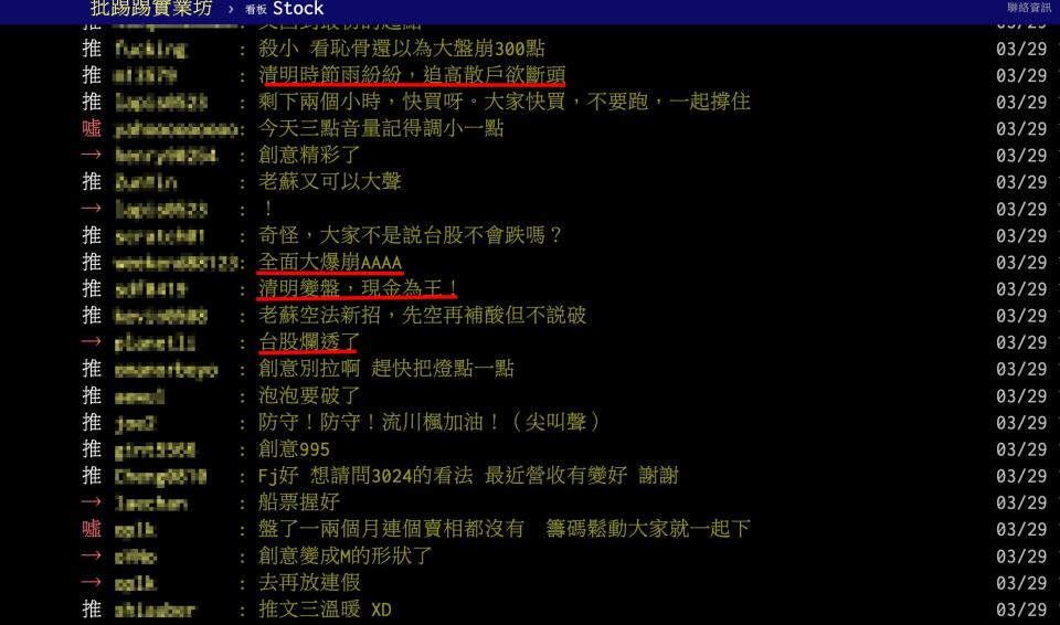 台股今日開高走低，清明變盤氣氛濃厚成為熱議話題（圖／翻攝自PTT）