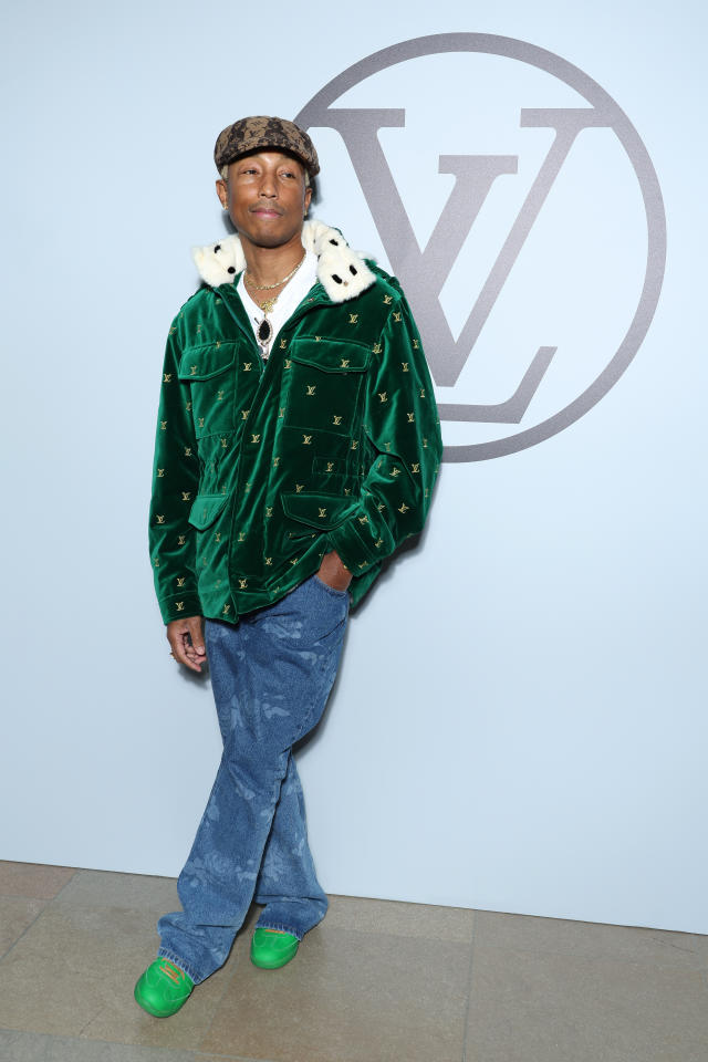 Pharrell's Emerald Green Velvet Louis Vuitton Jacket Made a Splash at Paris  Fashion Week