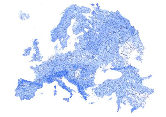 Un mapa de los ríos de Europa.