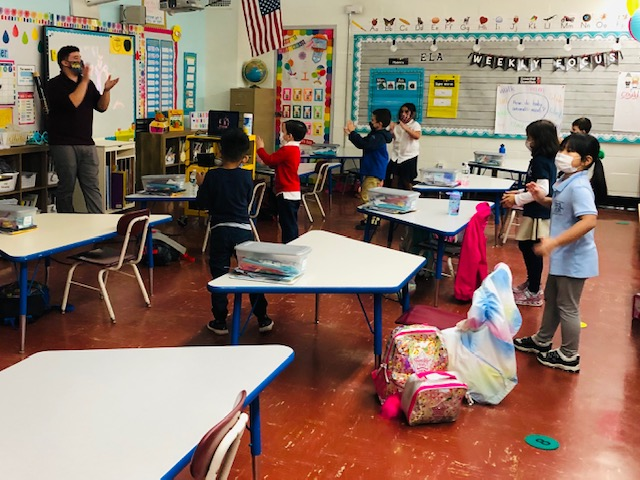 Brian Niro leads a class at Tansey Elementary School in Fall River.