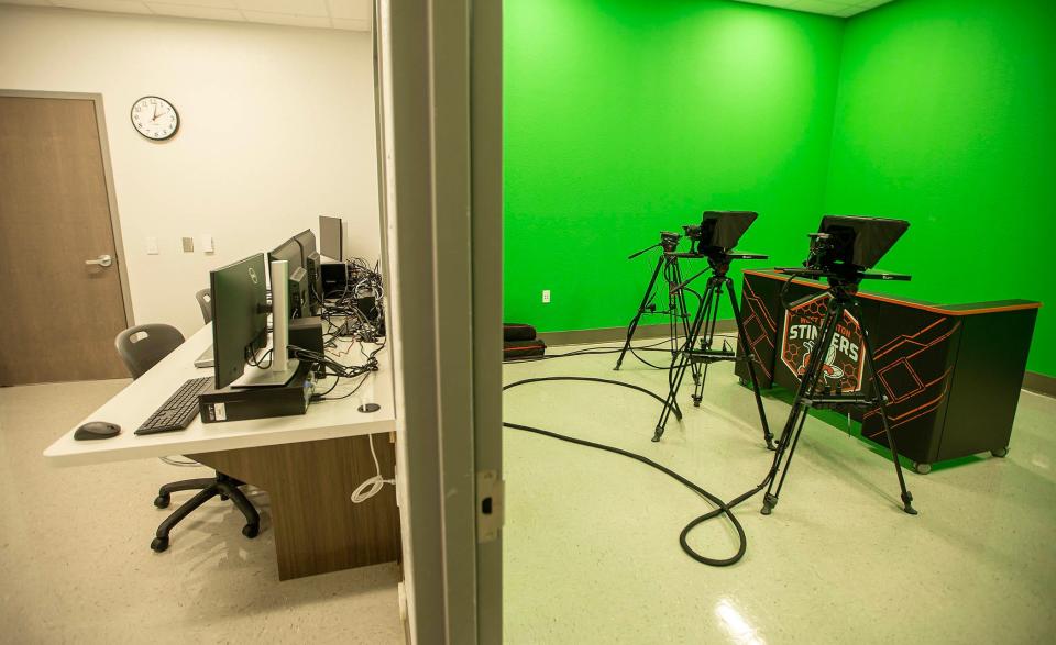 The control room and TV studio at West Boynton Beach Middle School, which opened this year.