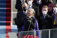 Lady Gaga sings the National Anthem during the 59th Presidential Inauguration at the U.S. Capitol in Washington, Wednesday, Jan. 20, 2021. (AP Photo/Patrick Semansky, Pool)