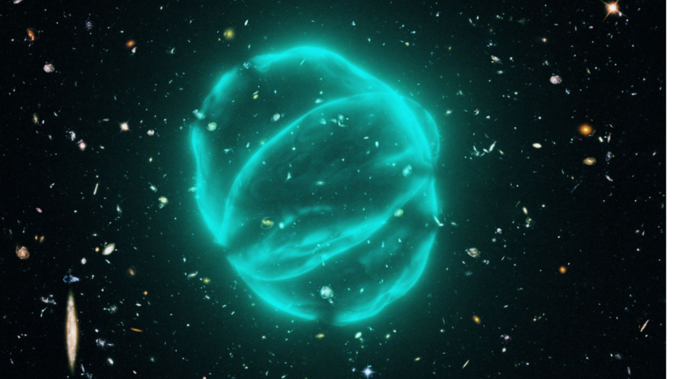 Illustration of a mysterious radio ring that may have been formed by an explosion of dense star formation