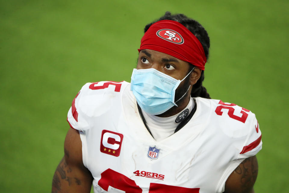 Richard Sherman will reportedly meet with the Buccaneers. (Photo by Katelyn Mulcahy/Getty Images)