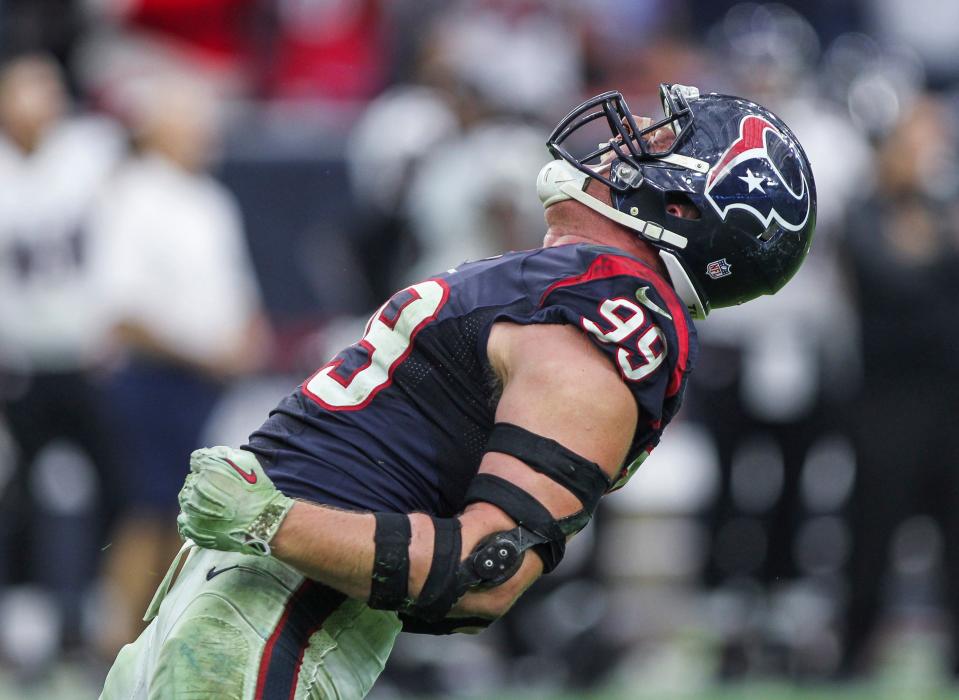 J.J. Watt has won the NFL Defensive Player of the Year award three times (2012, 2014, 2015) and is the first player with multiple 20-sack seasons (2012, 2014).