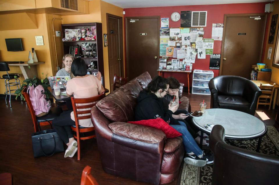 The Sister Bean's Coffee House is a cozy, locally-owned coffee place that has ice cream as well as various hot and cold beverages with wifi and places to sit.  June 4, 2019.