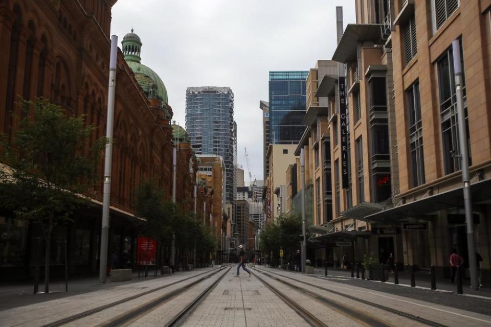 An empty George Street in central Sydney in March 2020