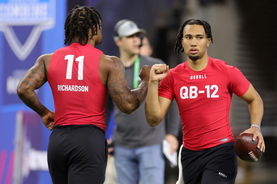 Florida's Anthony Richardson (left) and Ohio State's CJ Stroud (right) are likely to hear their names called in the first round of the NFL Draft on Thursday.  (Photo by Stacy Revere/Getty Images)